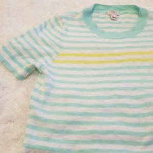 XS J Crew short sleeve sweater mint yellow striped
